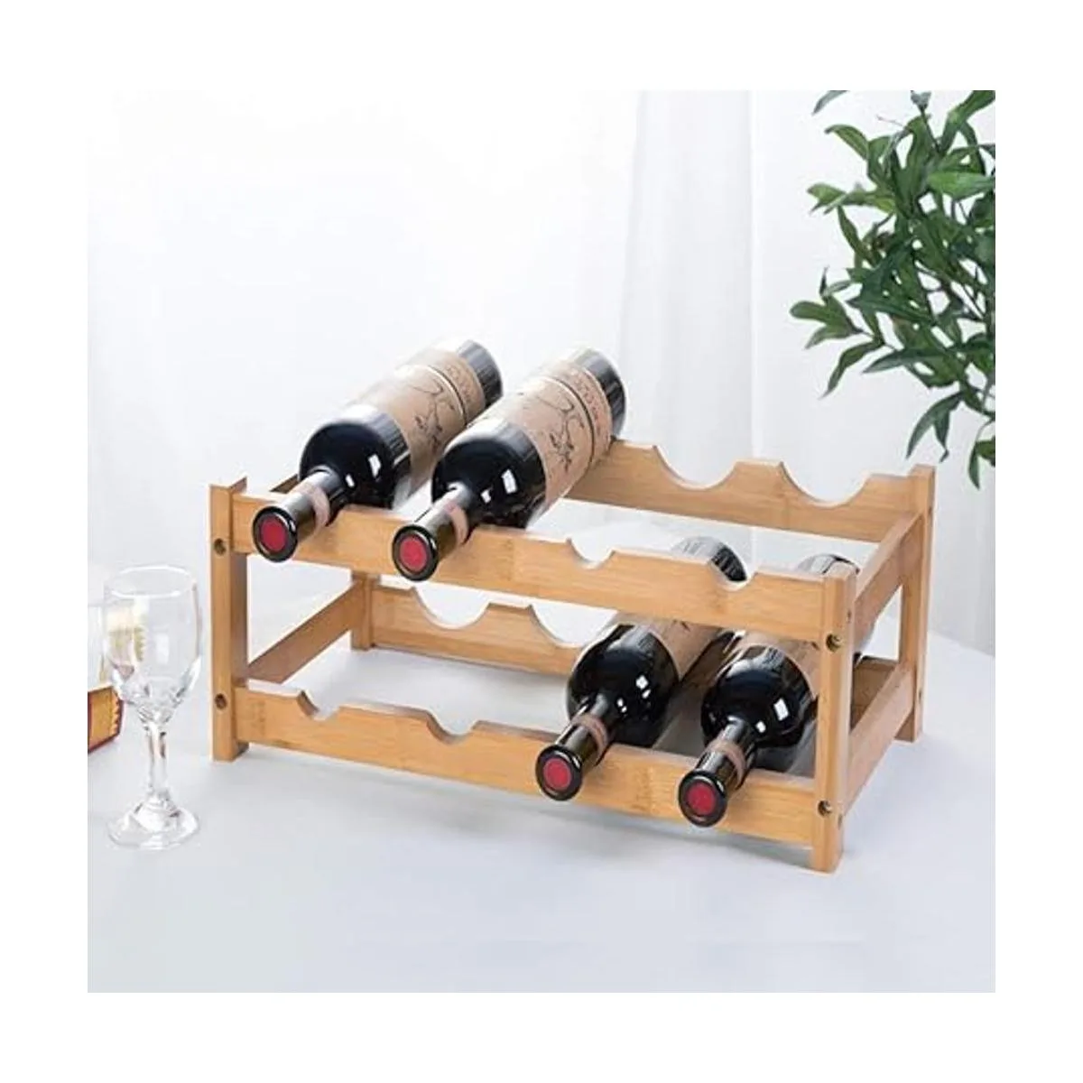 Fostersource Estante de almacenamiento de vino de bambú_4