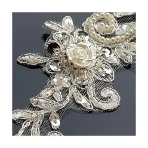 Bling Paillette Apliques de encaje con cuentas de perlas