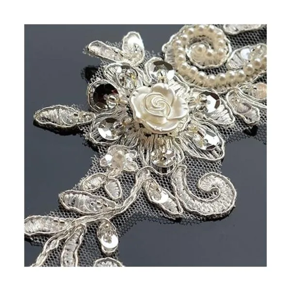 Bling Paillette Apliques de encaje con cuentas de perlas