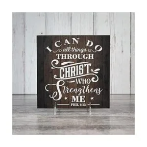 Letrero de madera con texto en inglés I Can Do All Things_2