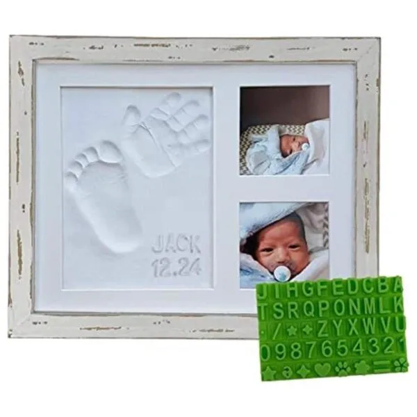 Kit de marco de fotos de mano y huella de bebé de granja