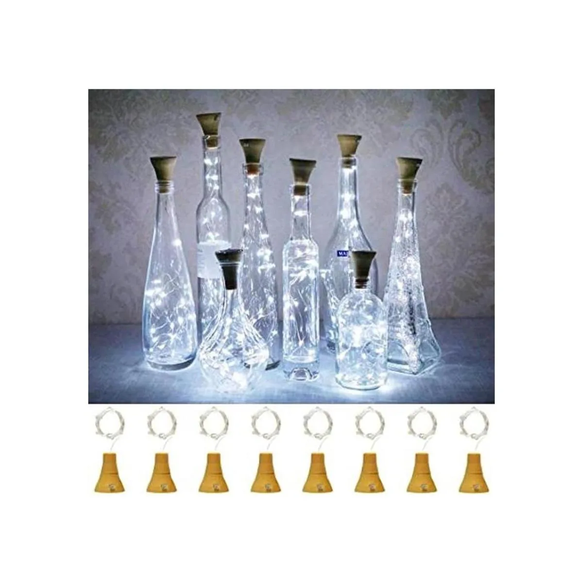 Paquete de 8 luces solares para botellas de vino 20 luces