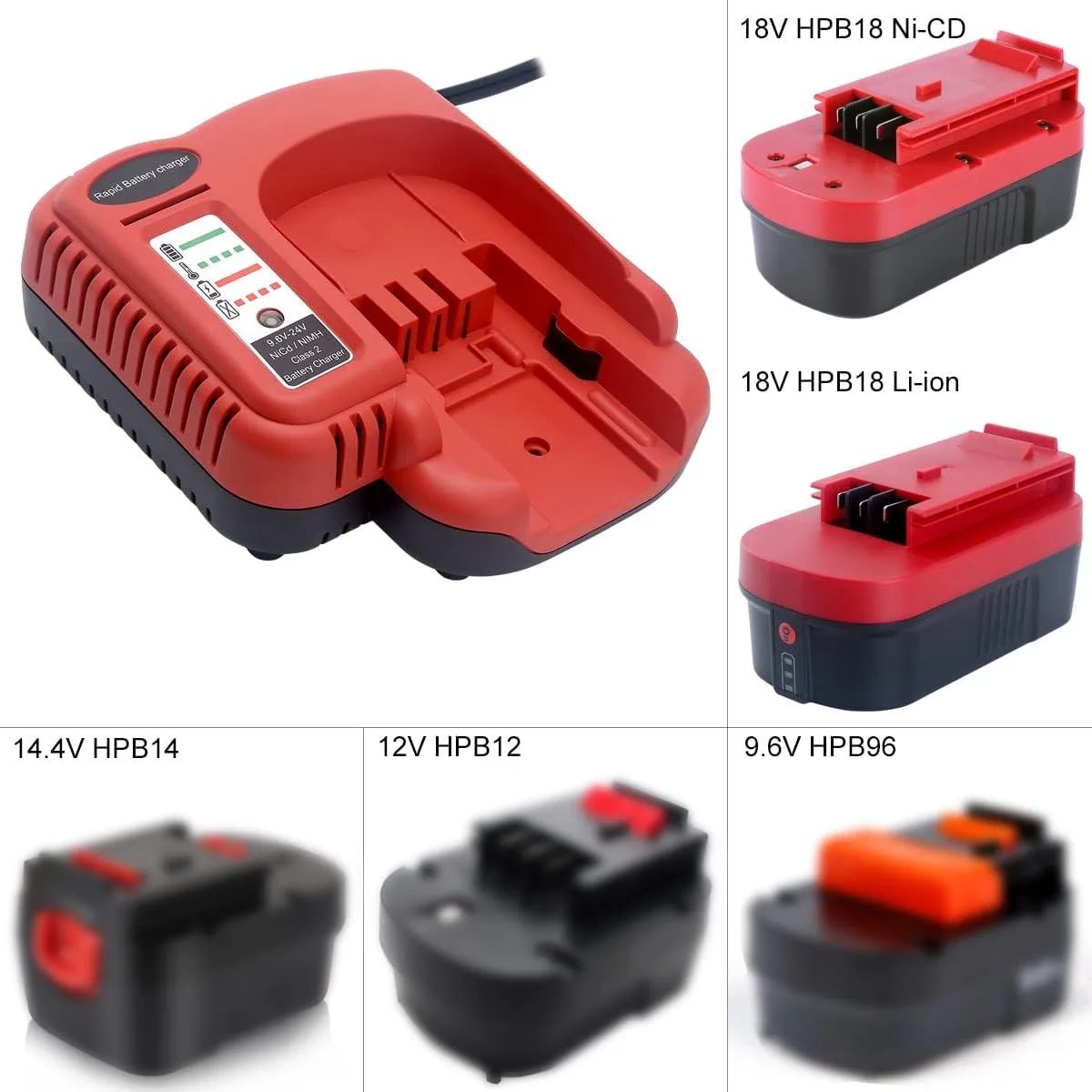 Cargador rápido 9.6V-24V para Black & Decker batería_2