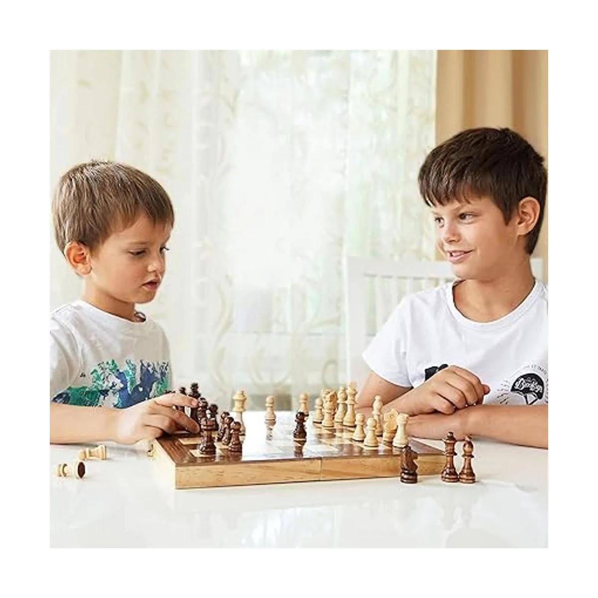 Juego de damas de ajedrez de madera magnética para niños y_6