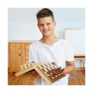 Juego de damas de ajedrez de madera magnética para niños y_5