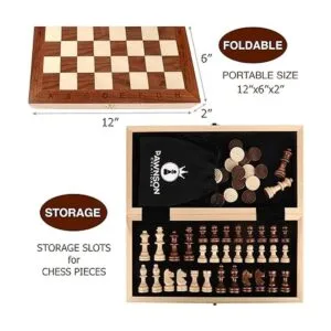 Juego de damas de ajedrez de madera magnética para niños y_3