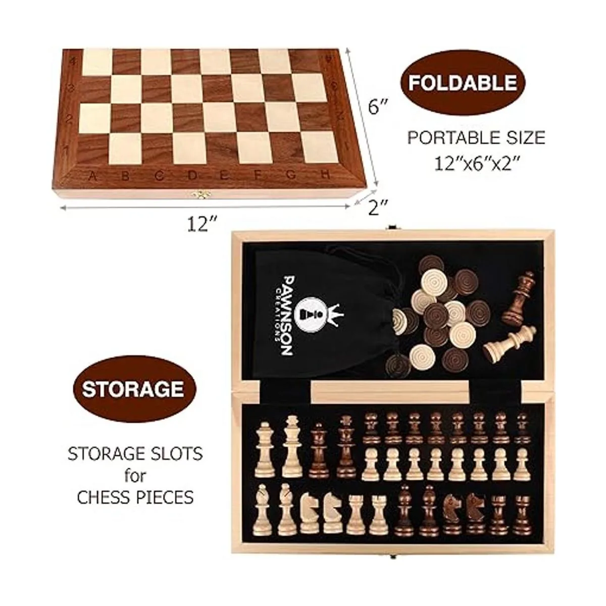 Juego de damas de ajedrez de madera magnética para niños y_3