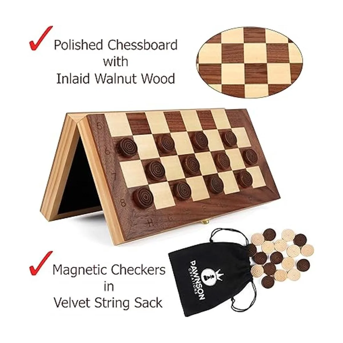 Juego de damas de ajedrez de madera magnética para niños y_4