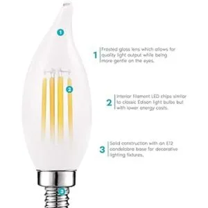 Luxrite Bombilla LED E12 de 5 W equivalente a 60 W 2700