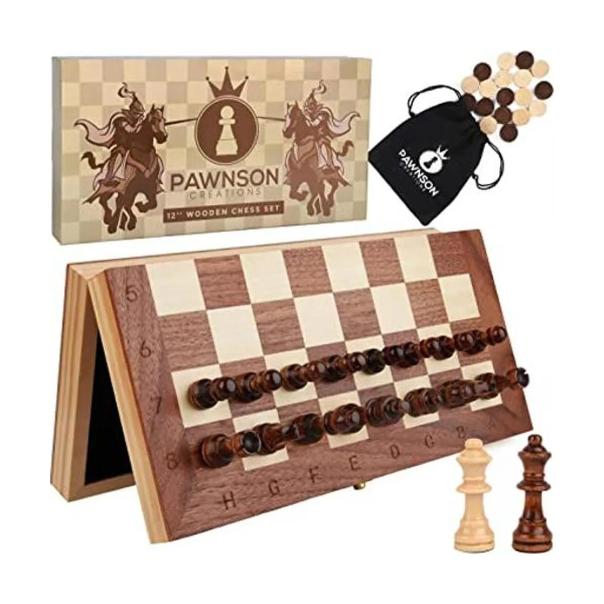 Juego de damas de ajedrez de madera magnética para niños y_1