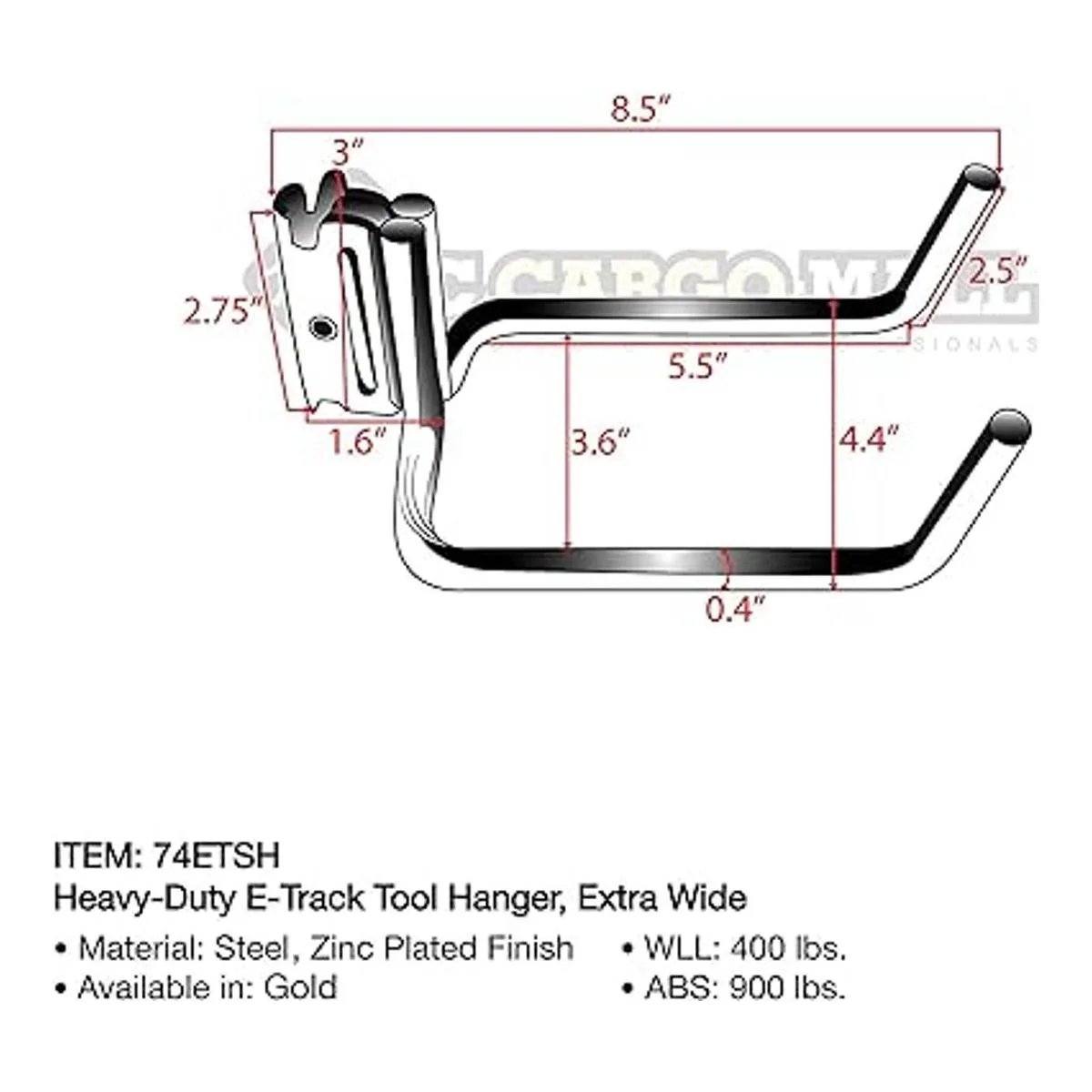DC Cargo Mall Paquete de 2 gancho para palaherramientas