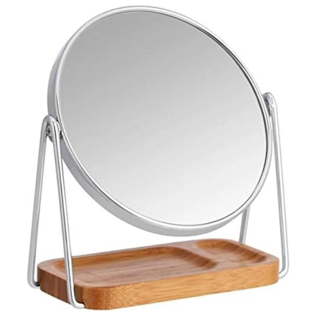 Espejo de tocador con bandeja cuadrada de bambú aumento_1