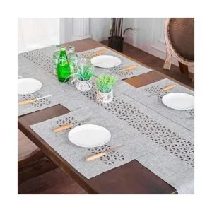 ARTABLE Camino de mesa rectangular de tela de granja gris_3