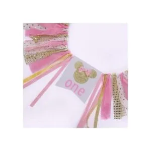 Bandera de cumpleaños de Minnie Mouse rosa y dorado_5