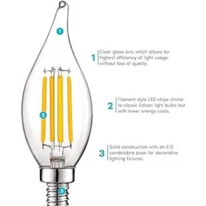 Luxrite Bombilla LED de candelabro vintage equivalente a