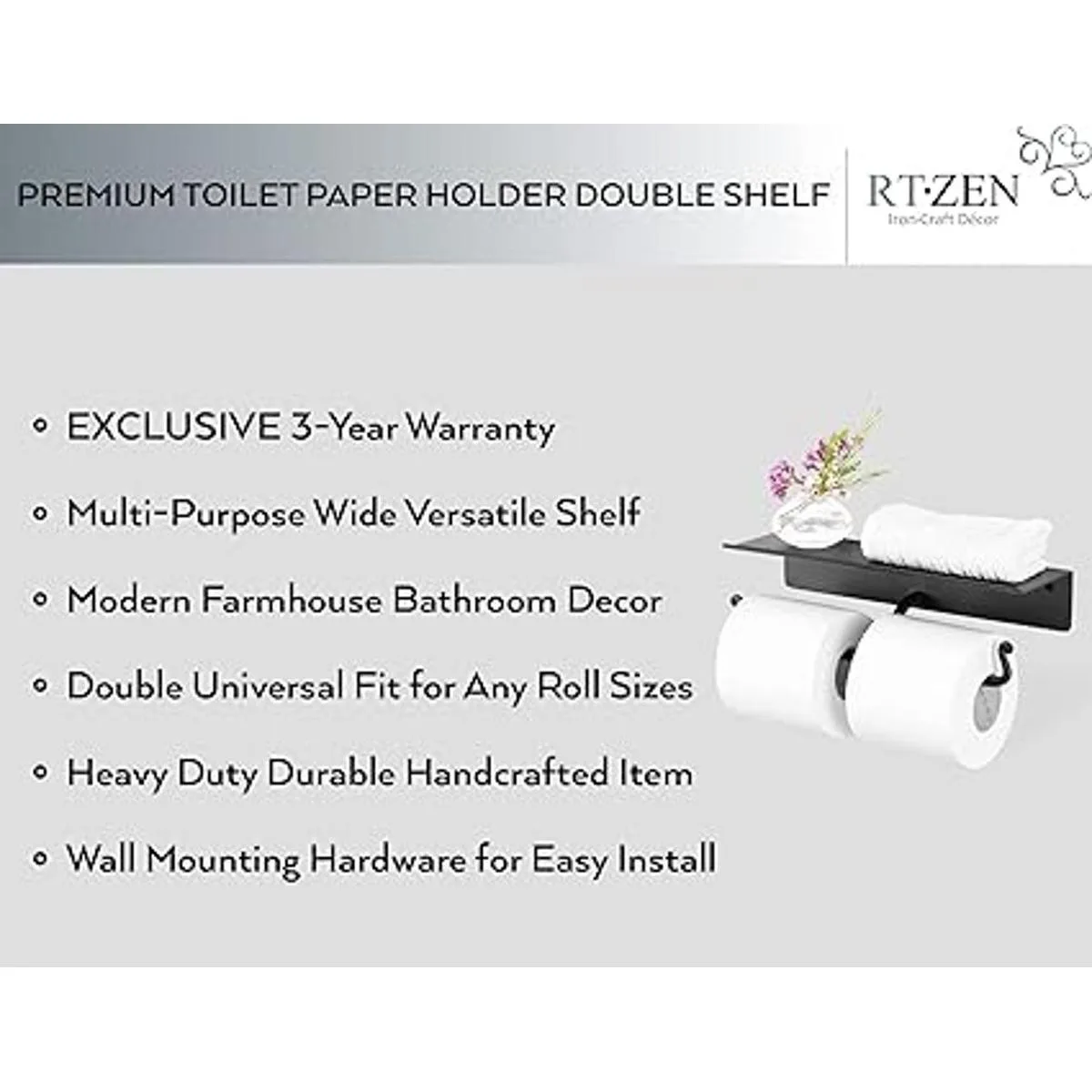 RTZEN Soporte doble de papel higiénico de hierro forjado_2