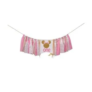 Bandera de cumpleaños de Minnie Mouse rosa y dorado_6