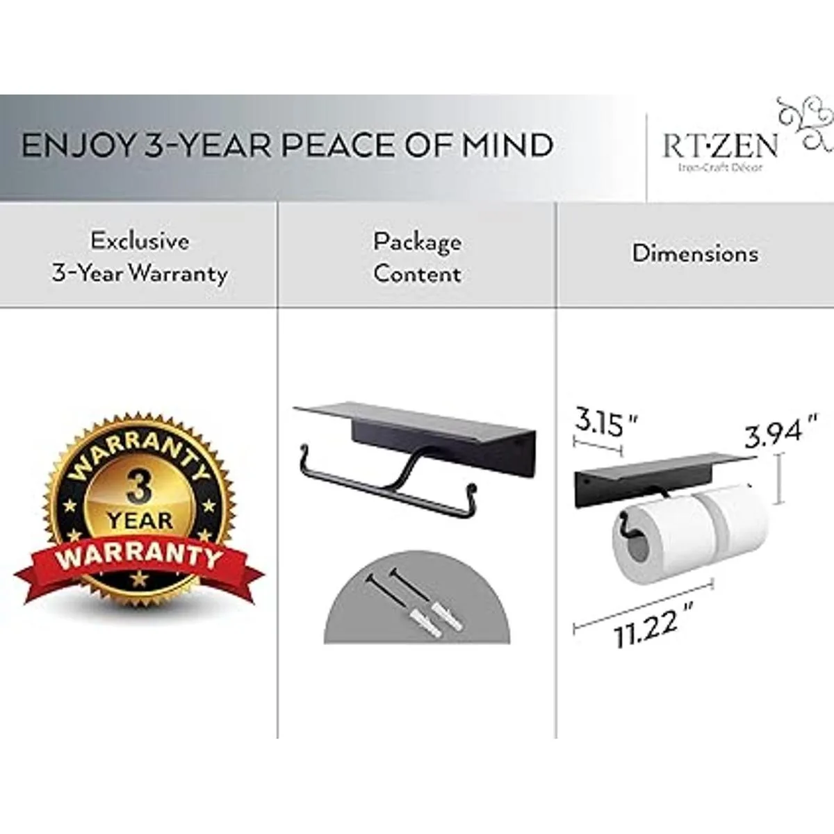 RTZEN Soporte doble de papel higiénico de hierro forjado_4