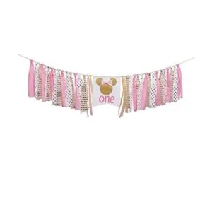 Bandera de cumpleaños de Minnie Mouse rosa y dorado_1