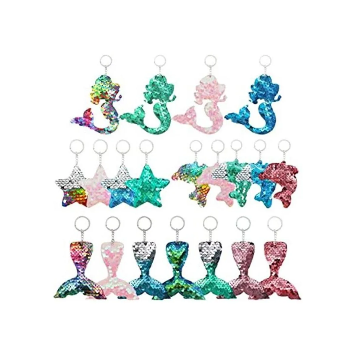 20 llaveros reversibles con lentejuelas de sirena con_1