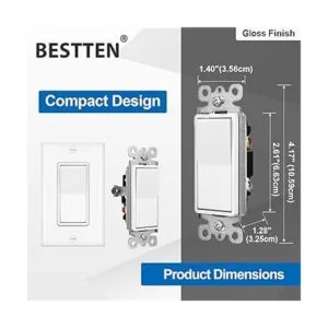BESTTEN Interruptor de luz de pared decoradora de 3 vías