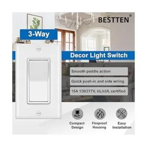 BESTTEN Interruptor de luz de pared decoradora de 3 vías