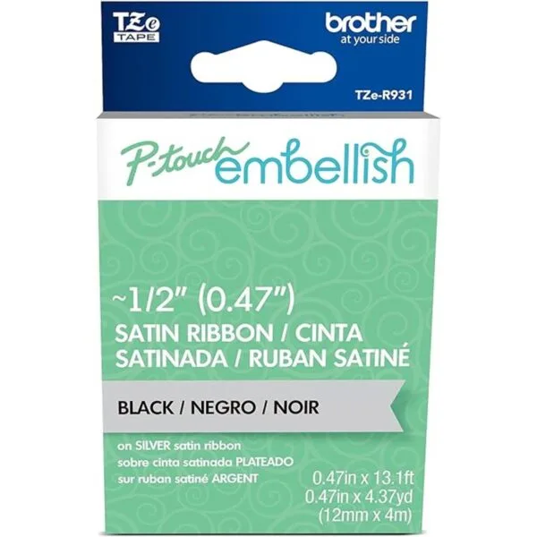 Brother Ptouch TZER931 Cinta de satén plateada con