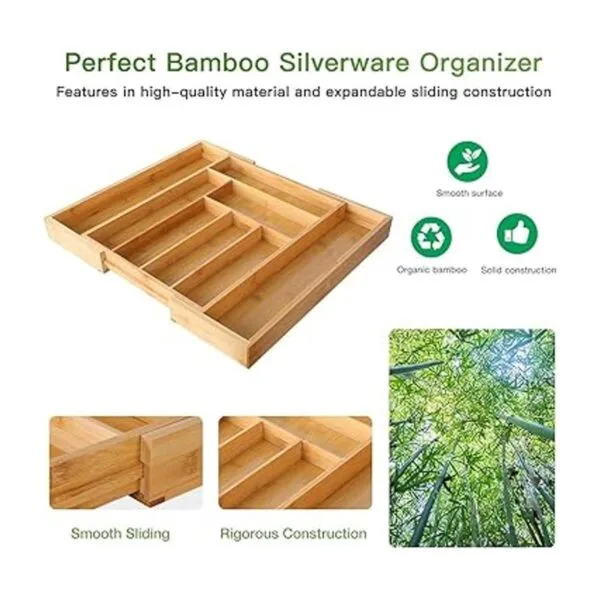 Pipishell Organizador de cajones expandible de bambú para_3