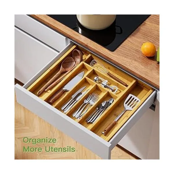 Pipishell Organizador de cajones expandible de bambú para_2