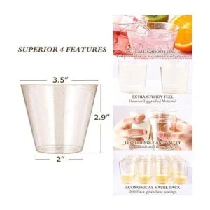 200 vasos de plástico con purpurina de 9 onzas vasos_3