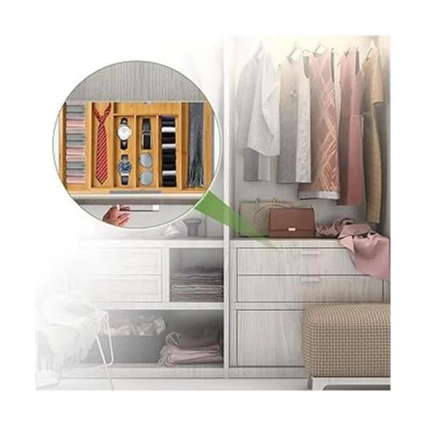 Pipishell Organizador de cajones expandible de bambú para_5