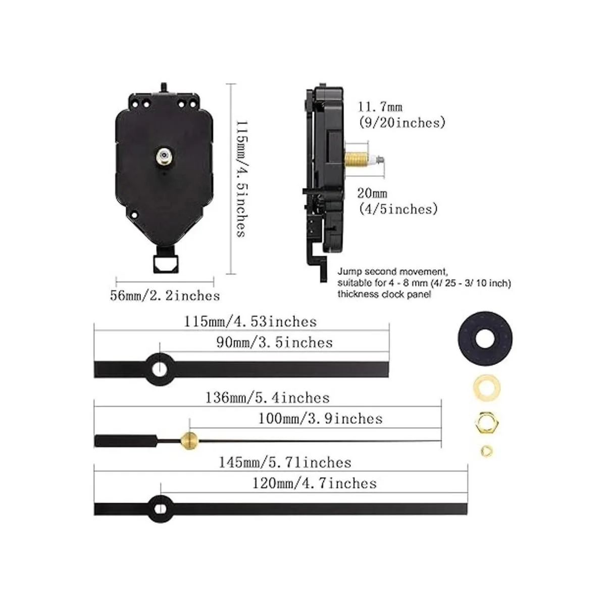 Reloj de péndulo de repuesto de movimiento de eje largo