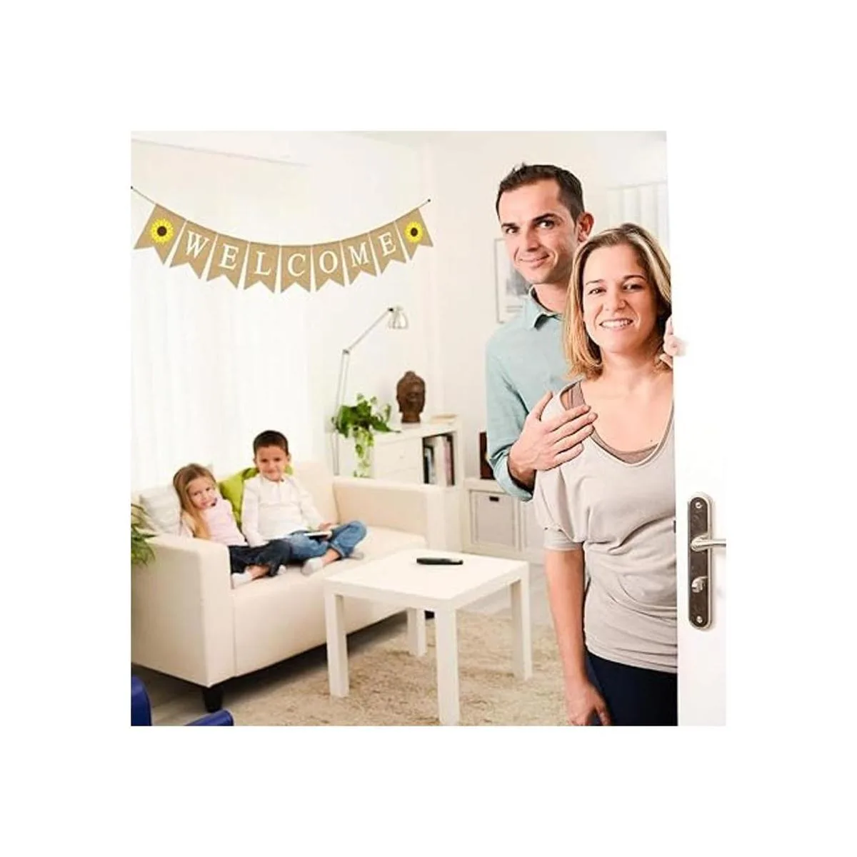 Rainlemon Bandera de yute de bienvenida con girasol de_5