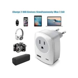 Adaptador de enchufe de viaje europeo con puerto de carga_3