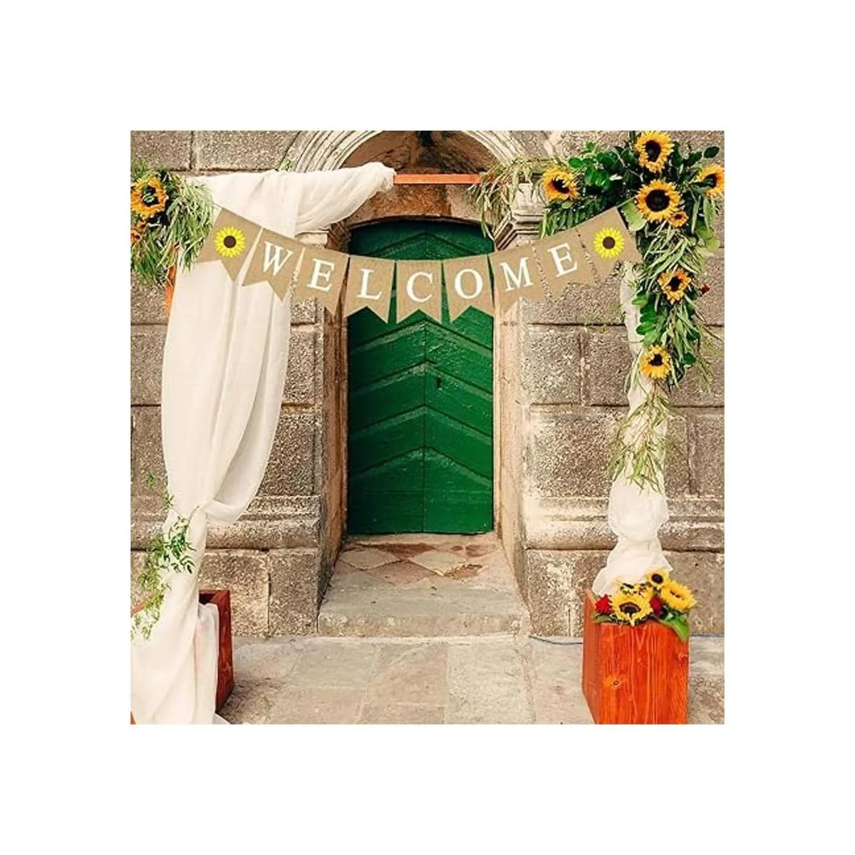Rainlemon Bandera de yute de bienvenida con girasol de_3