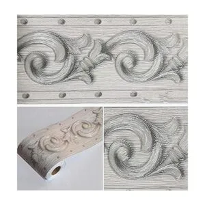 Elegante papel tapiz de moldura floral gris plateado con_2