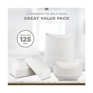 Paquete de 125 bandejas de alimentos de papel blanco de 1_3