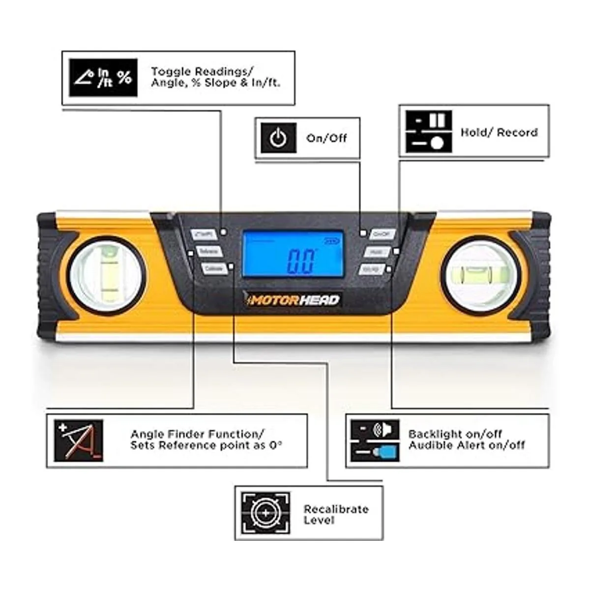 MOTORHEAD Nivel digital inteligente de 10 pulgadas de 0 a