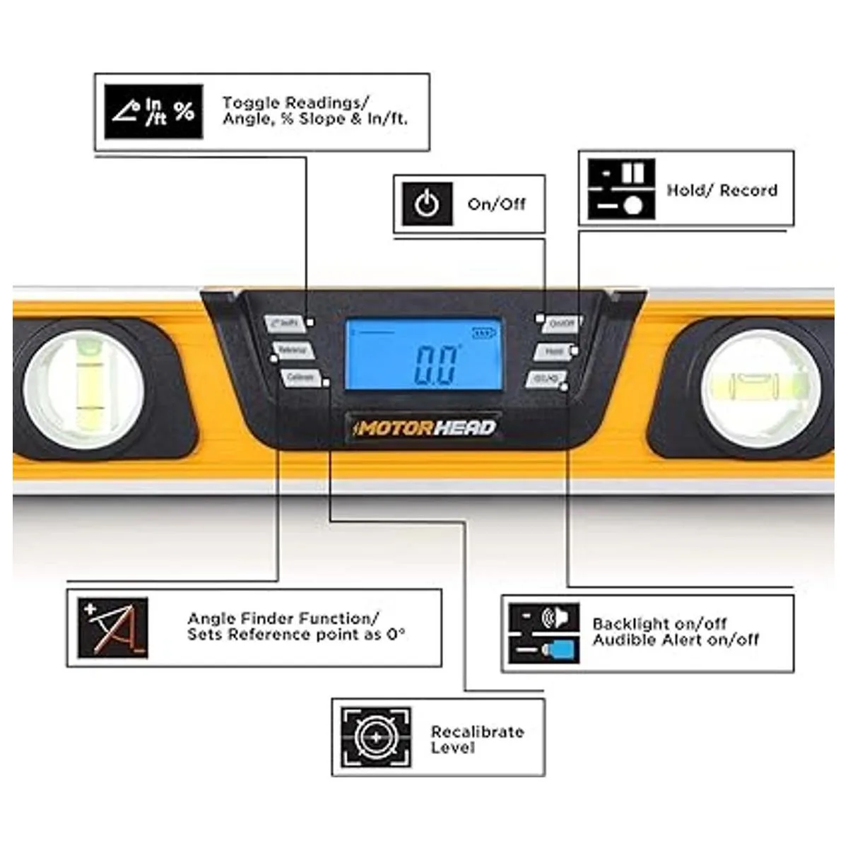 MOTORHEAD Nivel digital inteligente de 16 pulgadas de 0 a