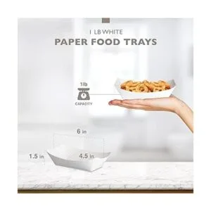 Paquete de 125 bandejas de alimentos de papel blanco de 1_2
