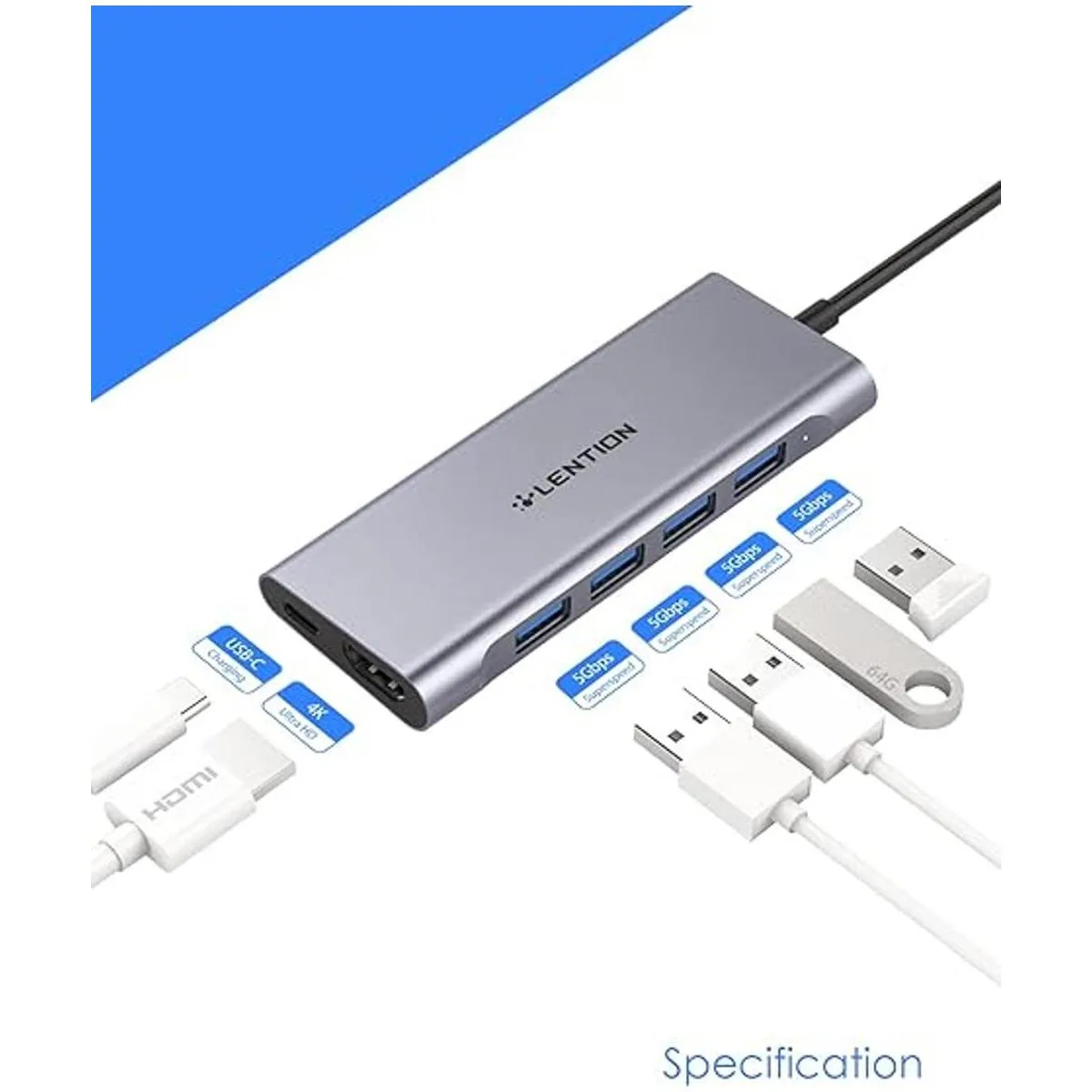 LENTION Hub multipuerto USB C de 3.3 pies de largo con_2