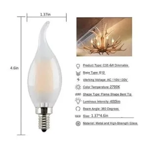 Lxcom Lighting Bombilla LED C35 para candelabro de 4 W
