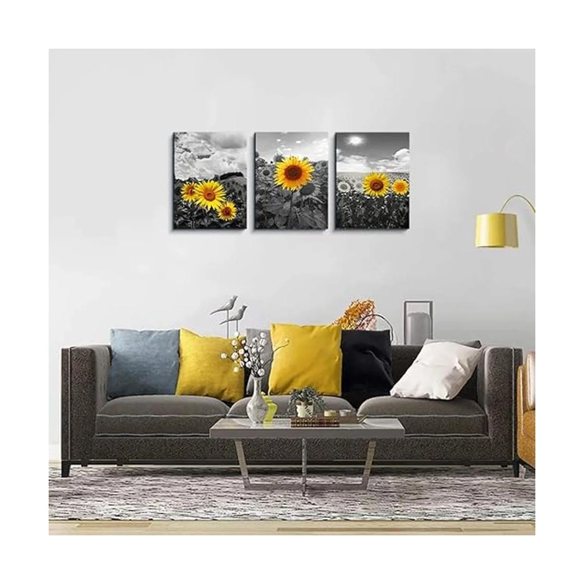 Cuadro de pared con flores de girasol en blanco y negro_3