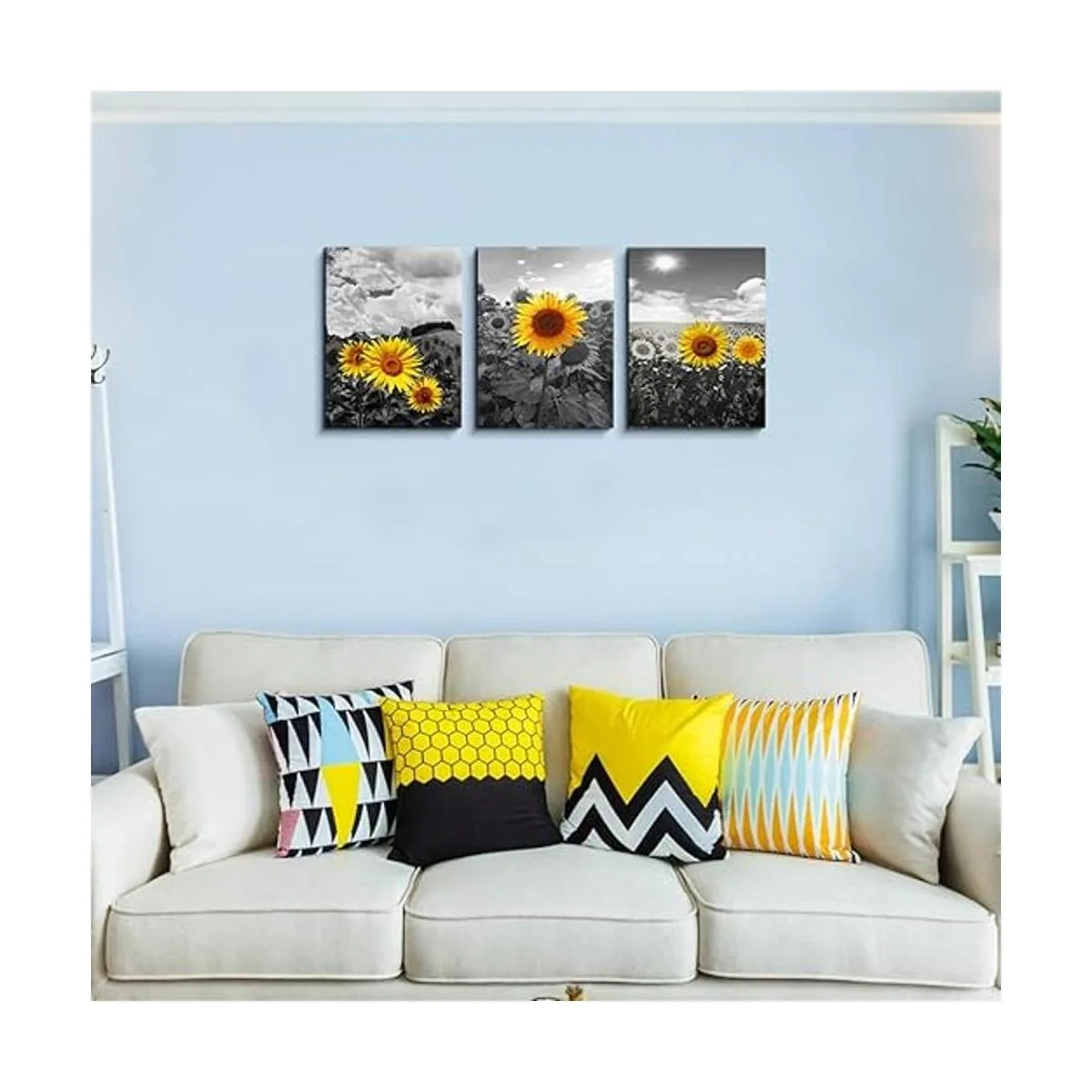 Cuadro de pared con flores de girasol en blanco y negro_4