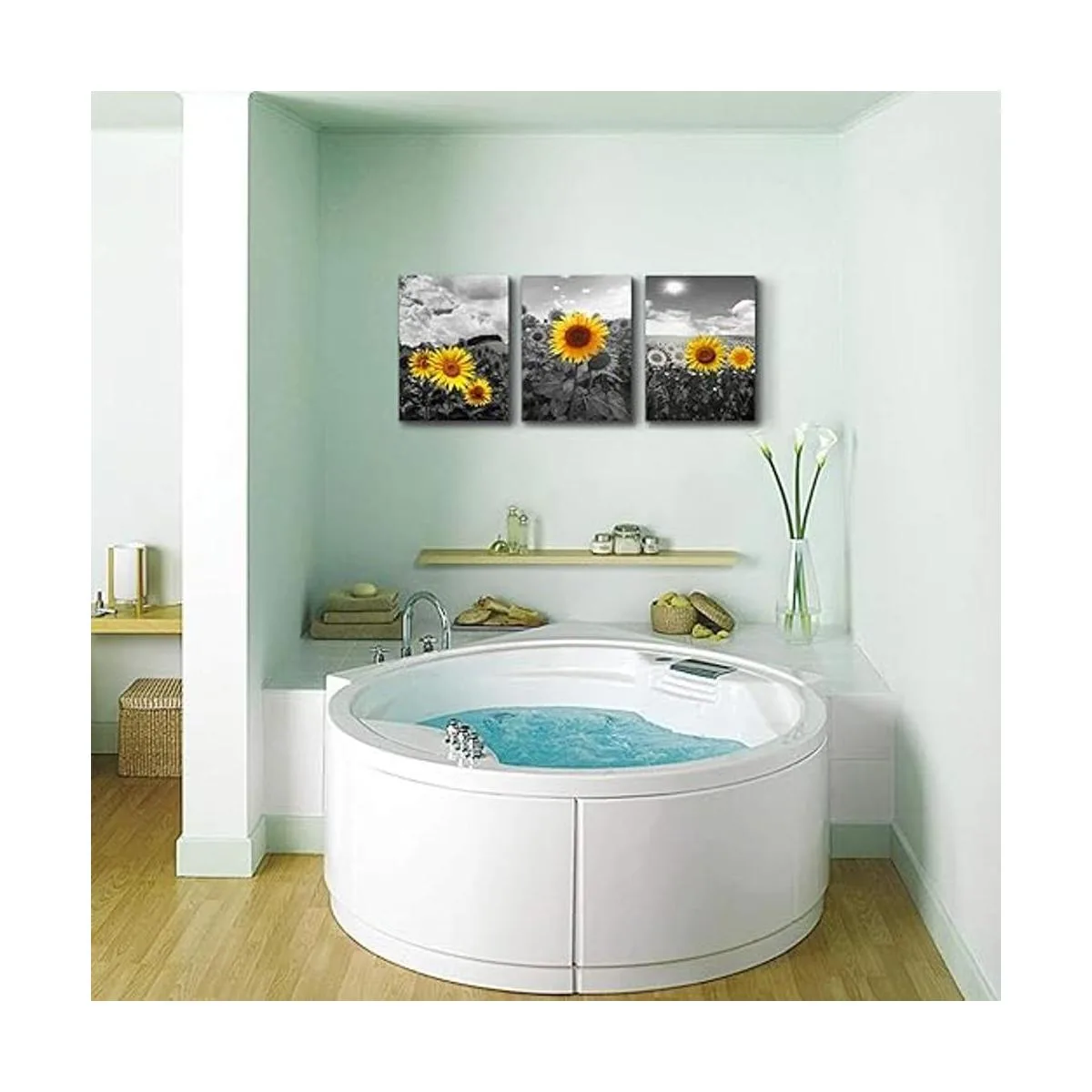 Cuadro de pared con flores de girasol en blanco y negro_6