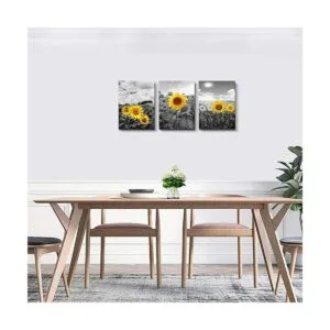 Cuadro de pared con flores de girasol en blanco y negro_5
