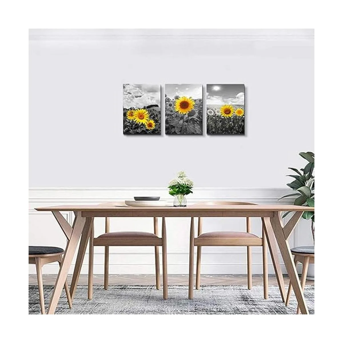 Cuadro de pared con flores de girasol en blanco y negro_5