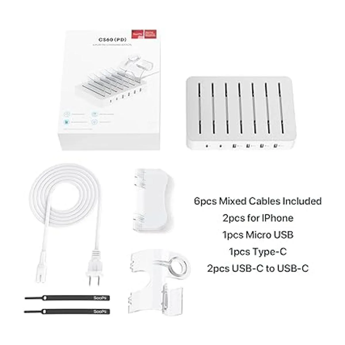SooPii Estación de carga USBC de 6 puertos para múltiples_2