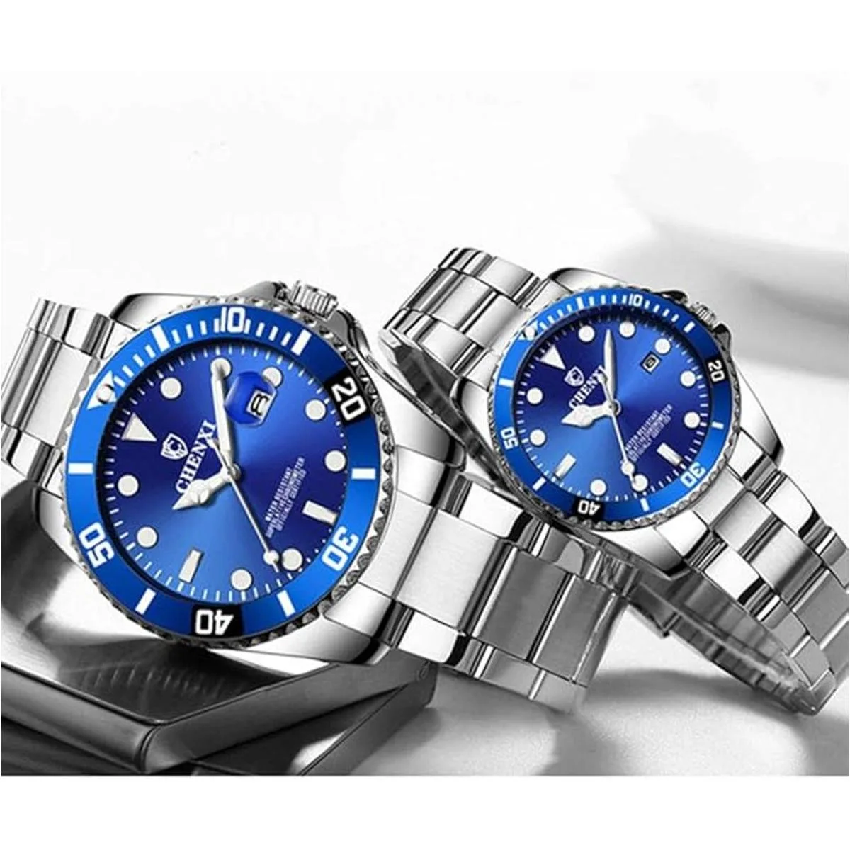 Reloj clásico de acero inoxidable dorado para él y ella