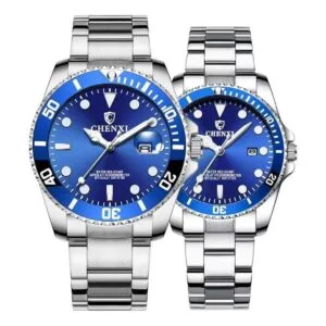 Reloj clásico de acero inoxidable dorado para él y ella